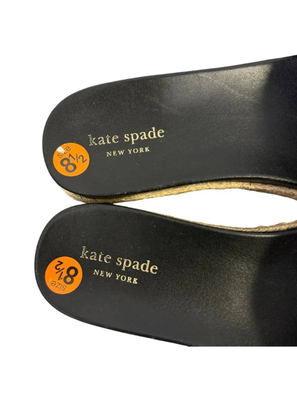 Kate Spade Black Leather Scalloped Espadrille Slide Sandals Size 8.5
